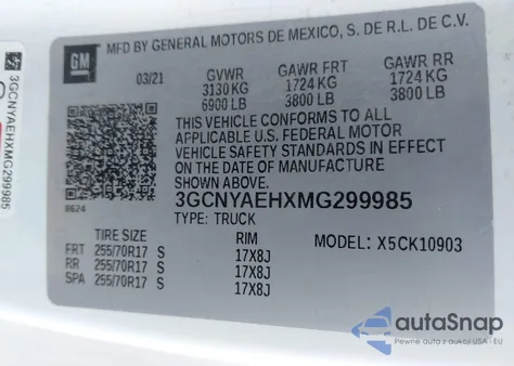 2021 Chevrolet Silverado 1500 4Wd Long Bed Wt from USA, damaged, VIN 3GCNYAEHXMG299985